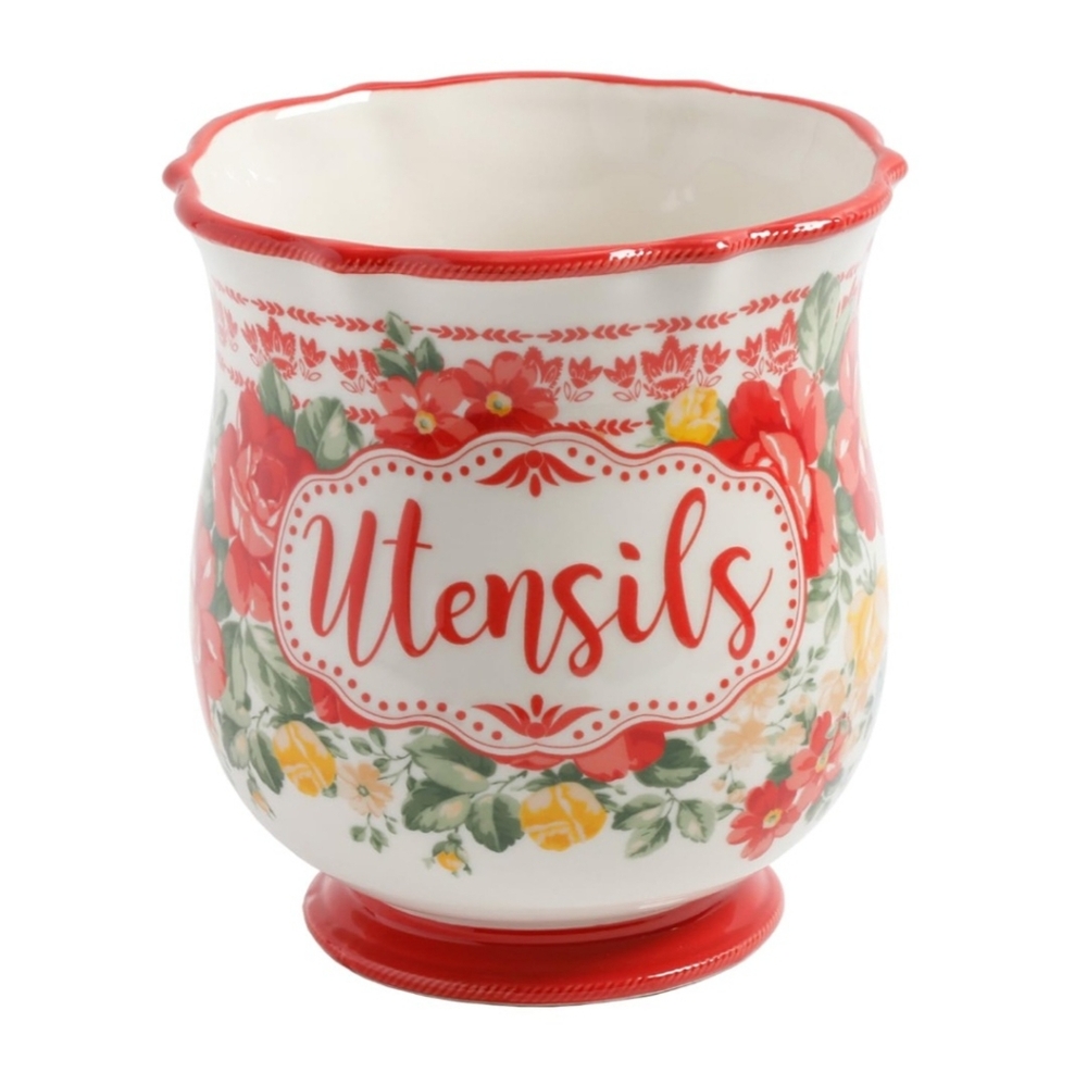 The Pioneer Woman Vintage Stoneware Utensil Holder Farmhouse Red